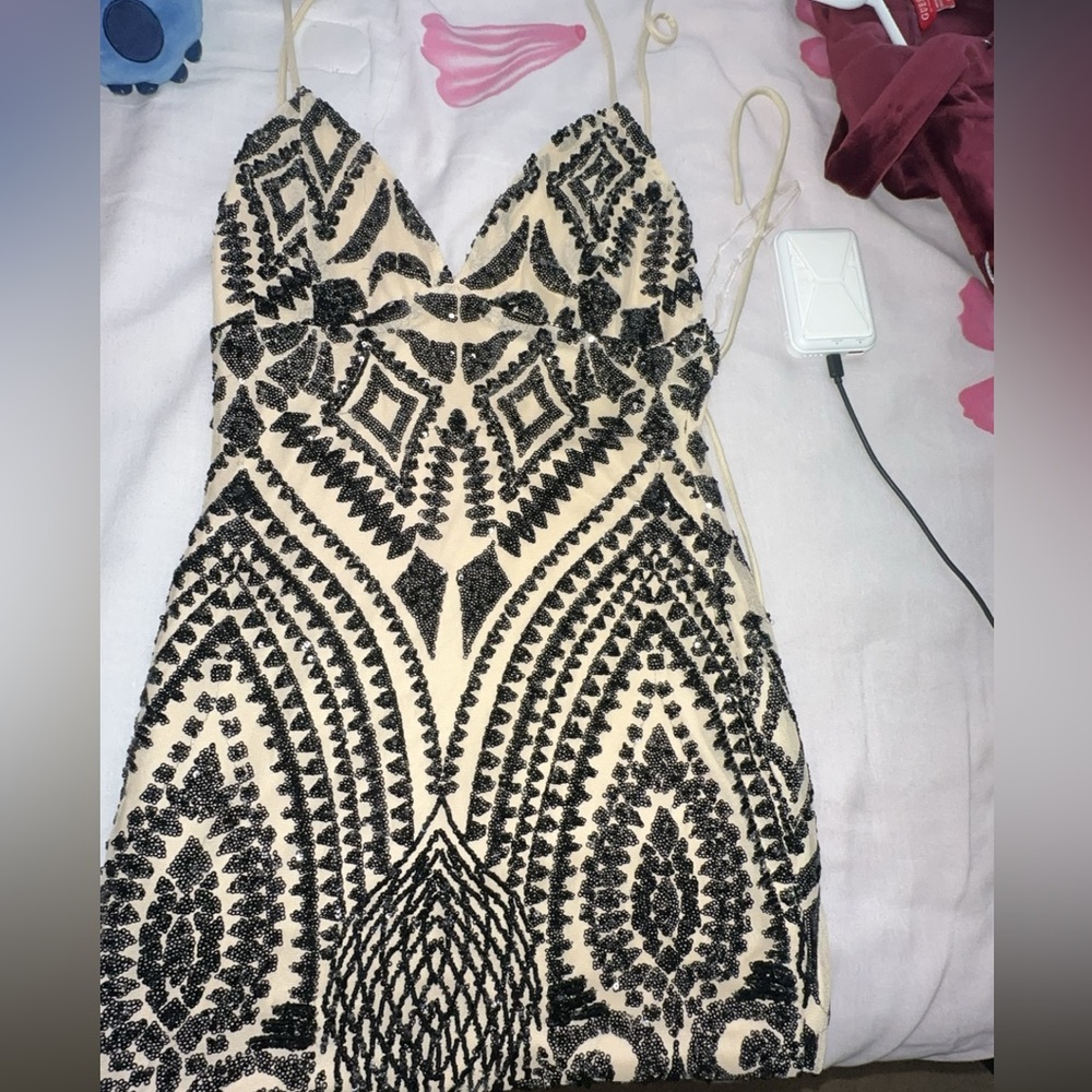 Black and cream mini dress